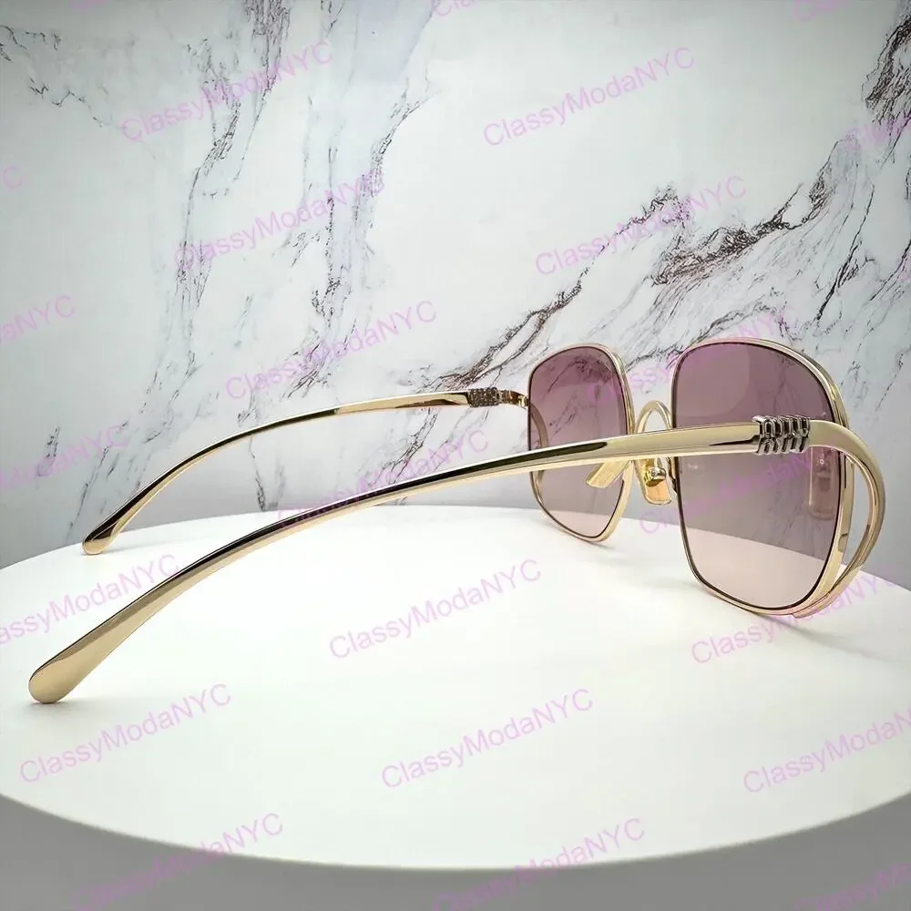 New MIU MIU Sunglasses MU A57S 5AK40S Gold Metal Square Oversized Gradient Lens